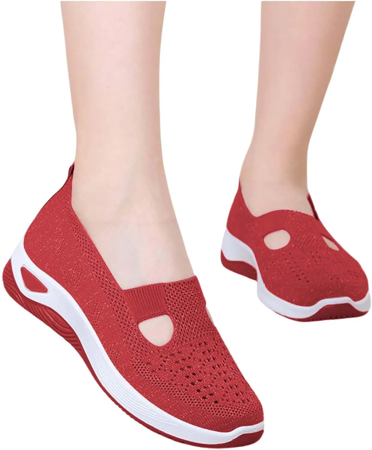 Women's Woven Orthopedic Breathable Soft Shoes Slip On Shoes Women Flat Feet Business Casual Shoes Dress Sneakers Red Tennis Shoe Loafers Casual Slip On