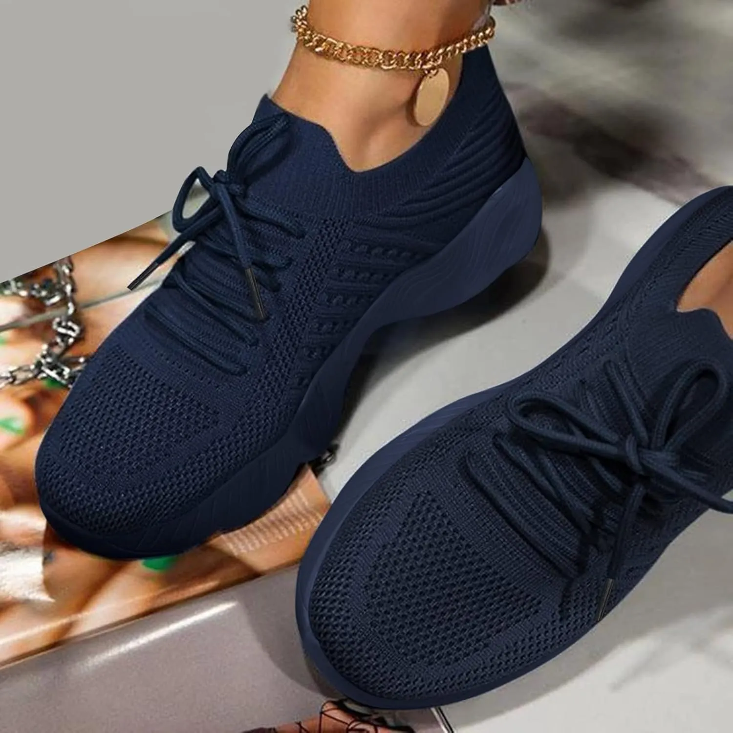 ZSpzx Jogging Casual Shoes for Women Summer Breathable Elastic Athletic Non Slip Tennis Running Sneakers Lace Up Tennis Walking Sports Shoe Fashion Footwear for Outdoor Daily Wear