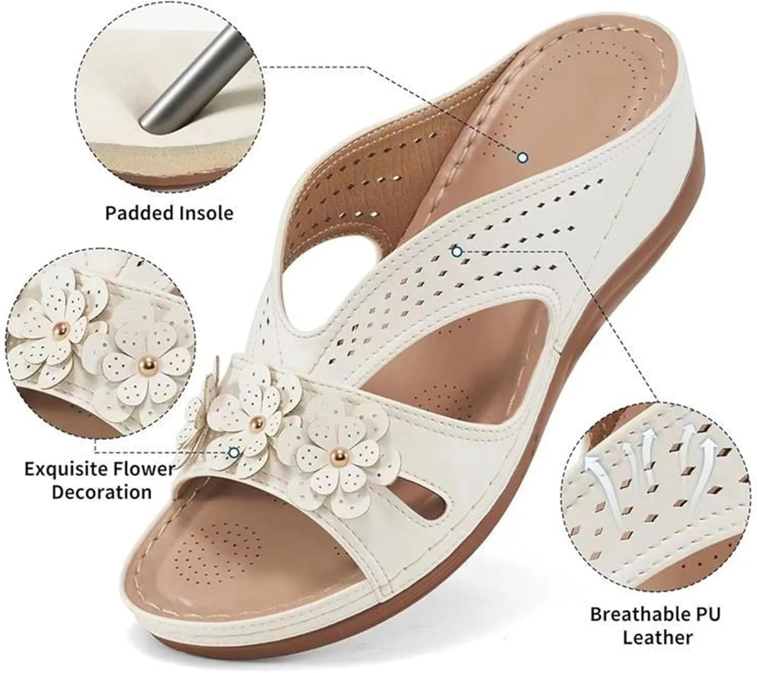 ZWRXW Orthopedic Sandals for Women Hollow Out Breathable Platform Wedge Sandals Slip On Dressy Wedge Shoes Lightweigh Summer Comfortable Slides Sandal with Flower Decorationrs