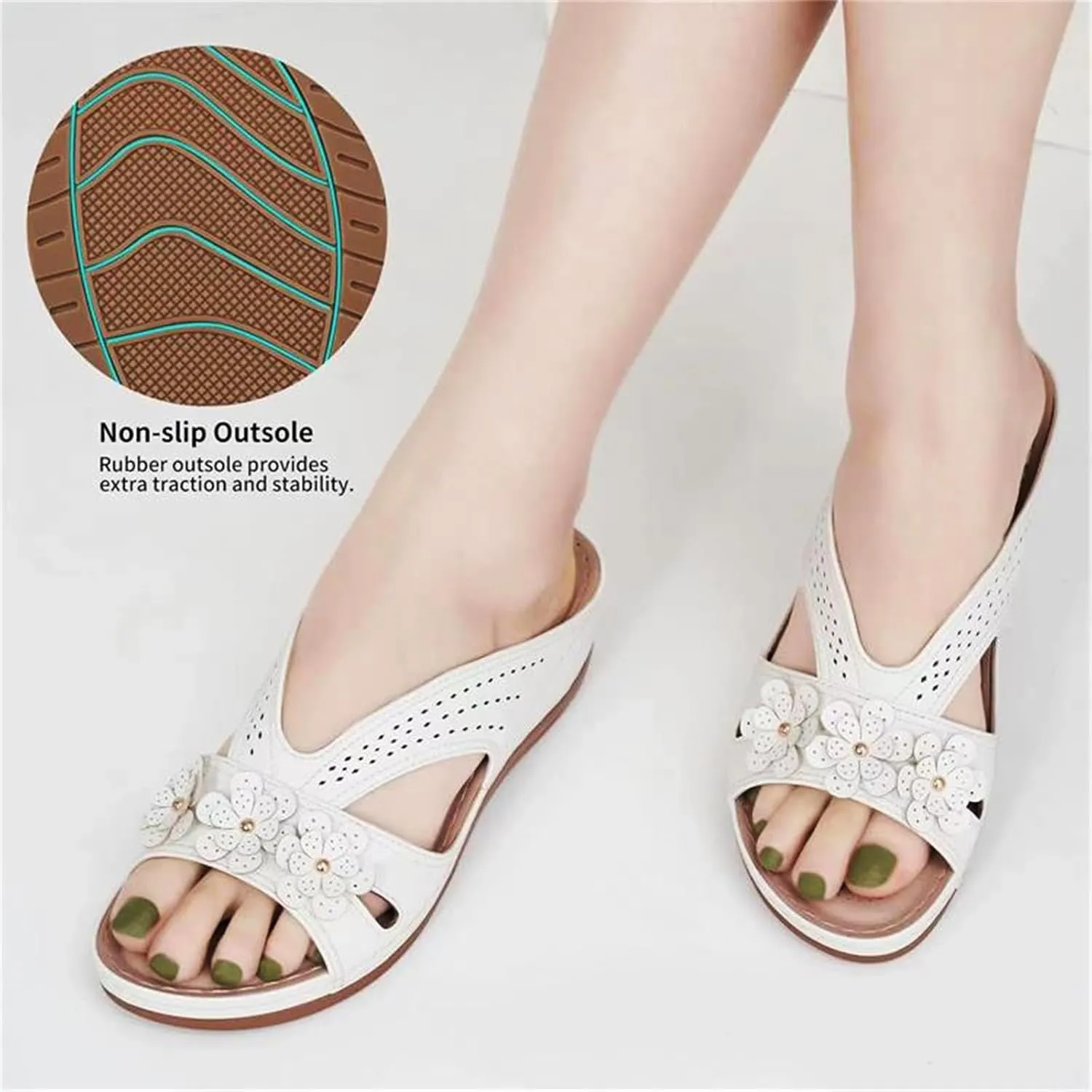 ZWRXW Orthopedic Sandals for Women Hollow Out Breathable Platform Wedge Sandals Slip On Dressy Wedge Shoes Lightweigh Summer Comfortable Slides Sandal with Flower Decorationrs